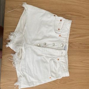 Zara white high rise ripped shorts